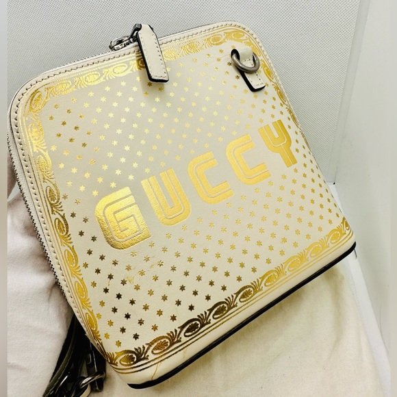 EUC GUCCI x Sega White/Gold Leather GUCCY Mini Crossbody Bag - Picture 5 of 17